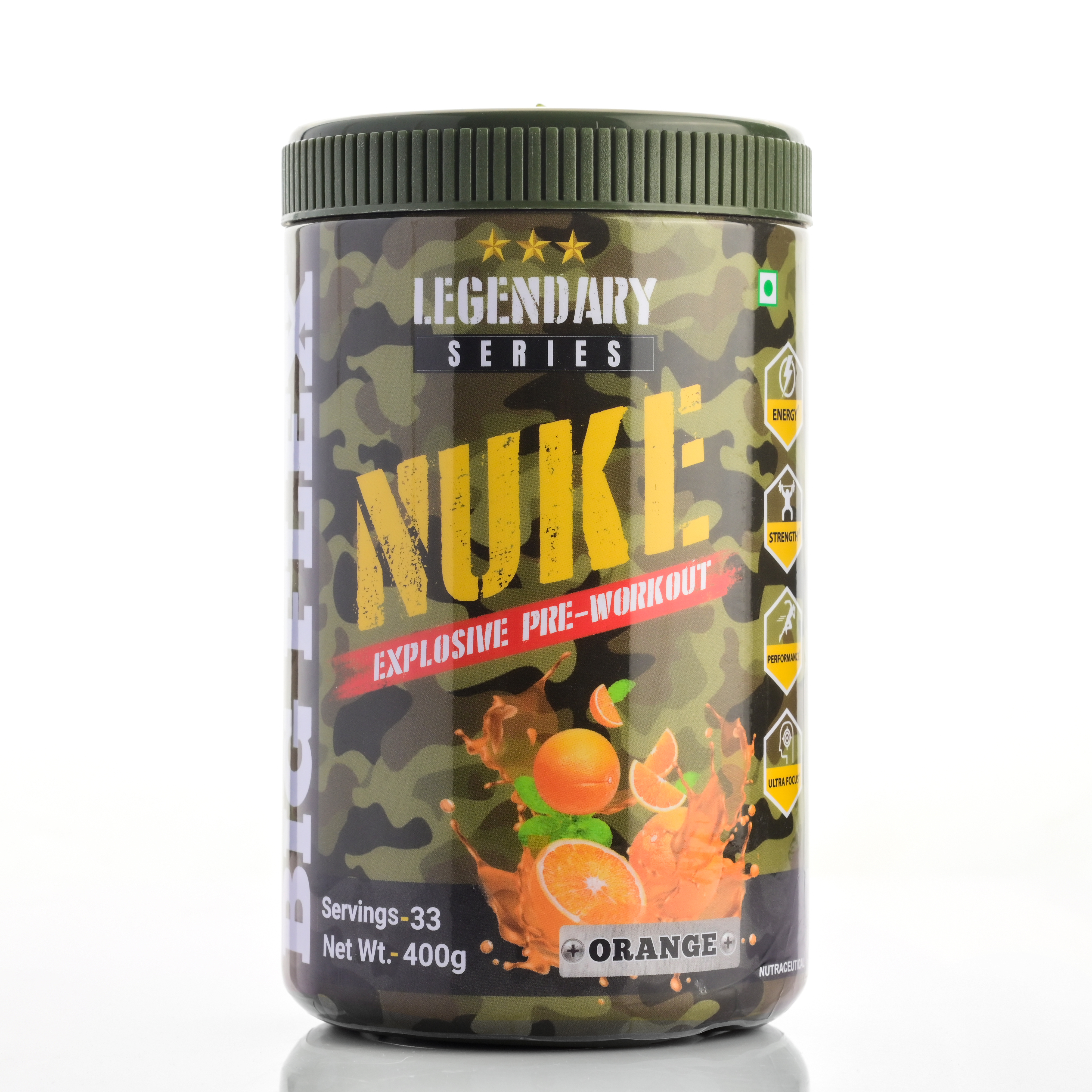 Big Flex Nuke Pre Workout Powder| 33 Servings |Energy Booster (Orange)