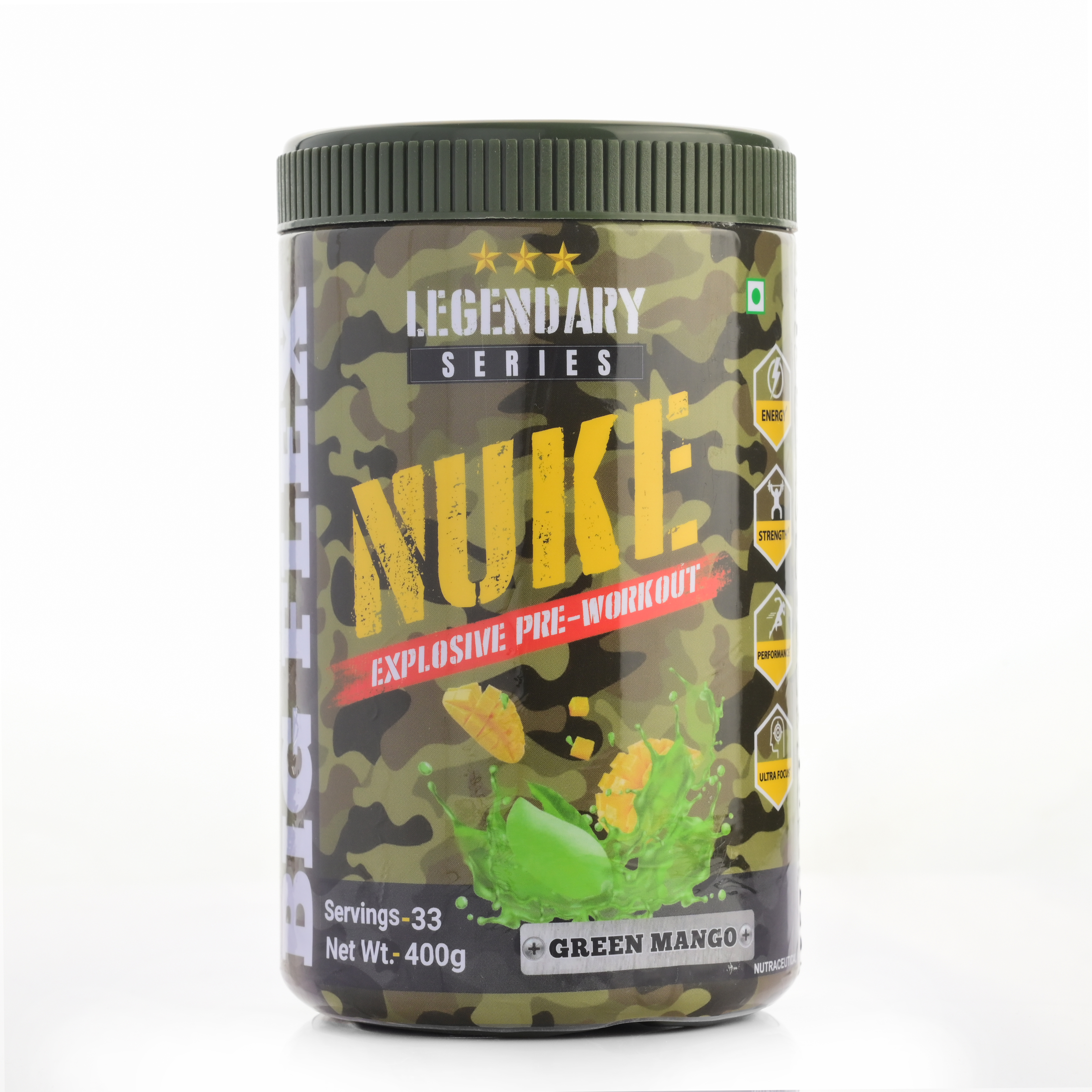 Big Flex Nuke Pre Workout Powder| 33 Servings |Energy Booster (Green Mango)