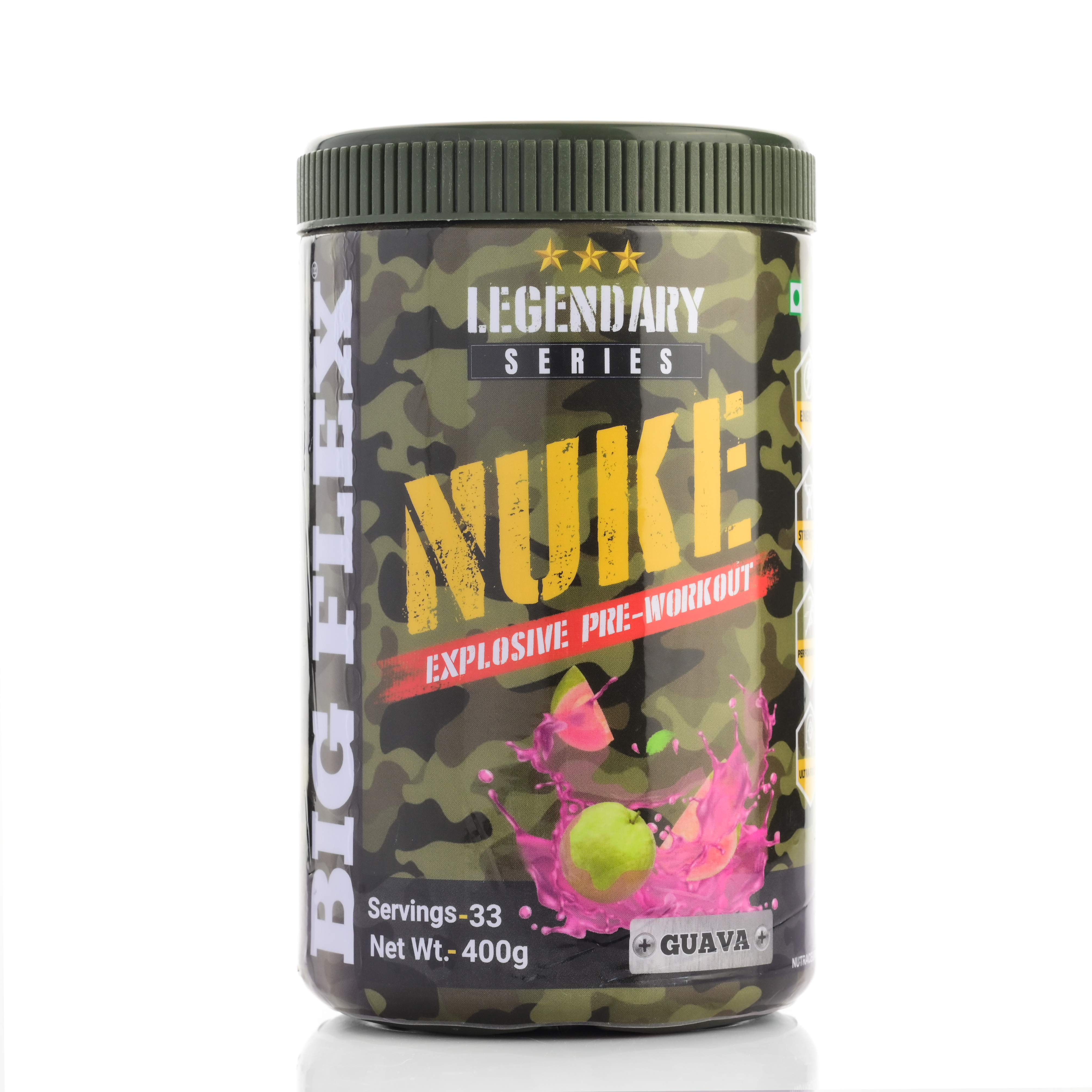 Big Flex Nuke Pre Workout Powder| 33 Servings |Energy Booster (Guava)