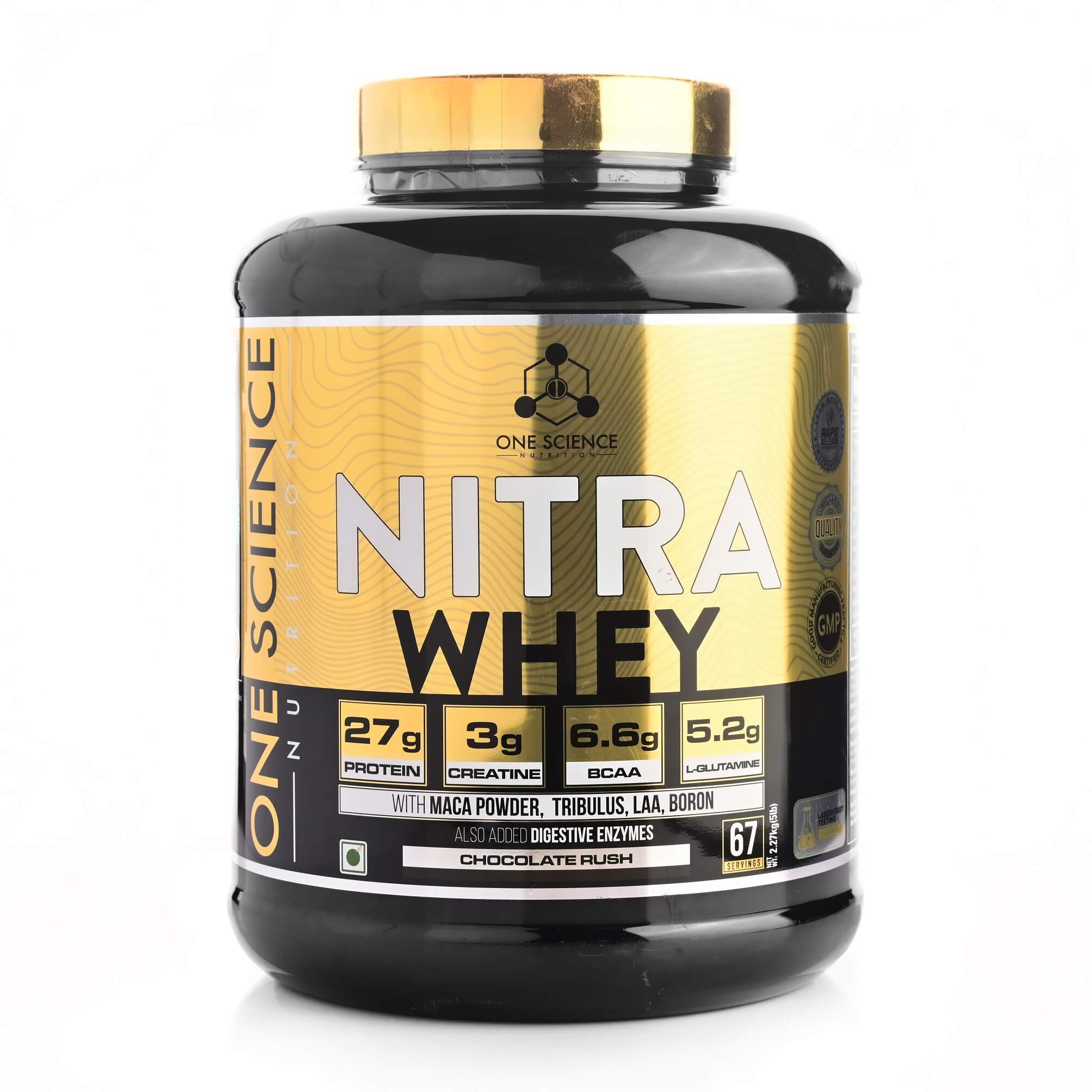 One Science Nutrition (OSN) Nitra Whey - DAA, Tribulus Terrestis, Maca powder and Boron & Creatine Monohydrate | 27g Protein, 3g Creatine, 5.2g Glutamine, 6.6g BCAA - 5 lbs - (Chocolate Rush)