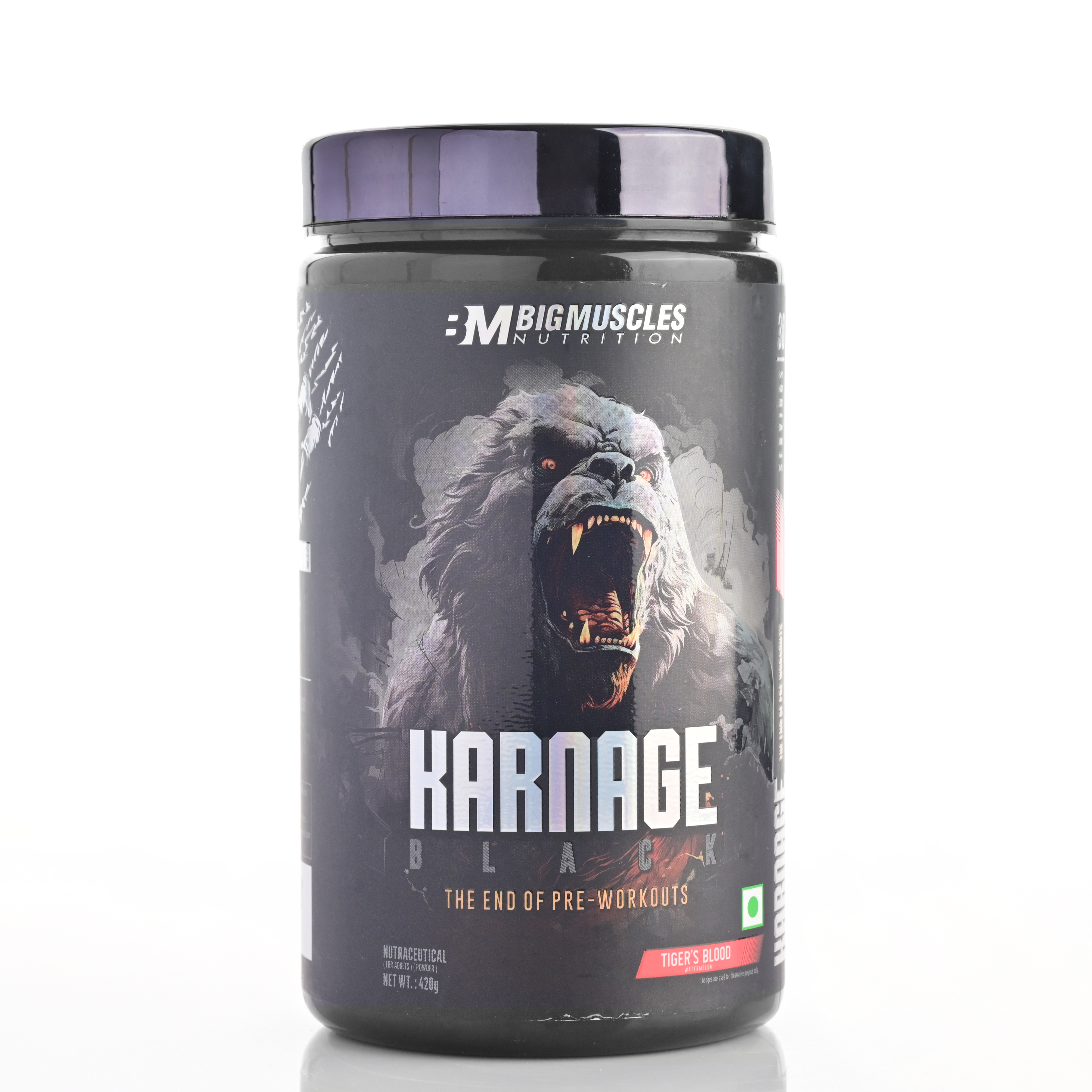 igmuscles Nutrition Karnage Black Preworkout [Tiger’s Blood, 420g] | Massive Pump | Laser Focus | Explosive Energy | Gorilla Power | No Itching | with Nitrosigine