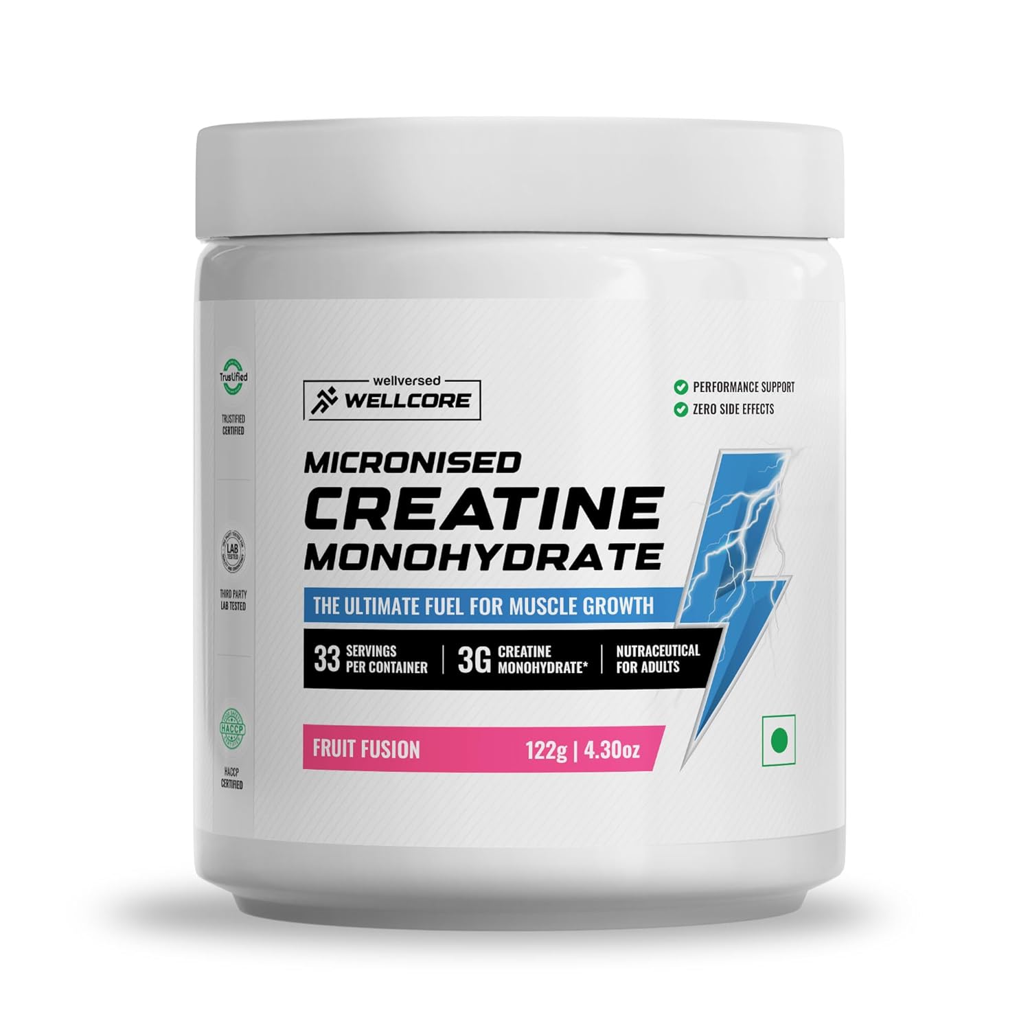 Wellcore - Pure Micronised Creatine Monohydrate (Fruit Fusion,122gm, 33 Servings)